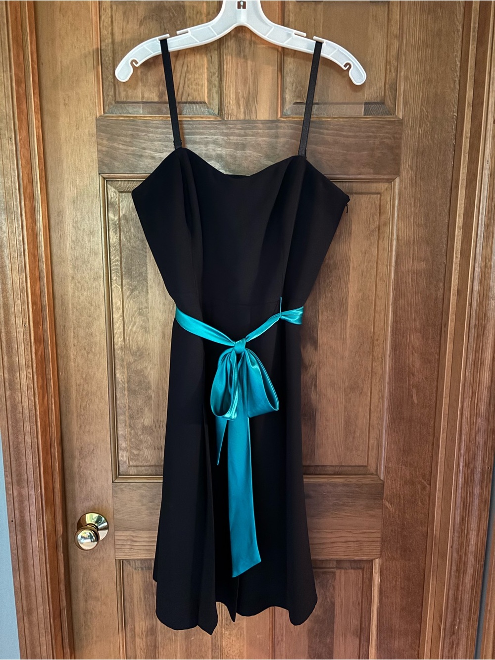 Liz Claiborne Black Midi Dress with Teal Satin Sash